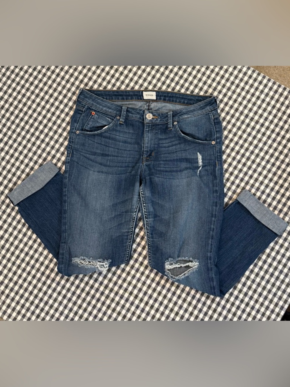Hudson Bacara Distressed Cropped Straight Leg Jeans Blue Denim Size 30